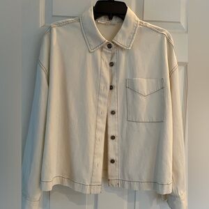 M: Cotton Denim/Jean Oversized Cropped Shirt Jacket Beige Soft NWOT New!
